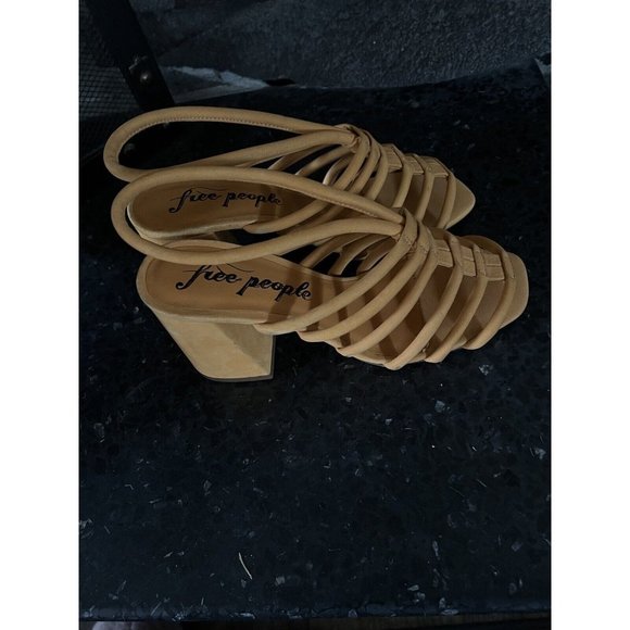 Free People Womens Colette Cinched Sandals Heel Orange Leather 37 / 7 US - Picture 5 of 16